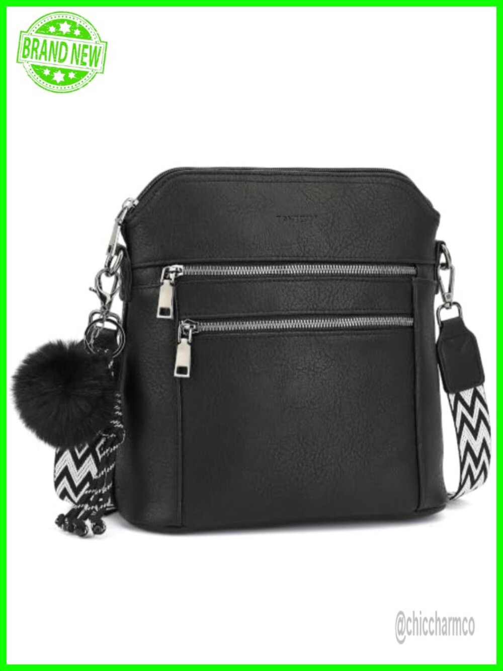 PU Leather Crossbody Bag Multi-Pocket Wide Strap Travel Purse
